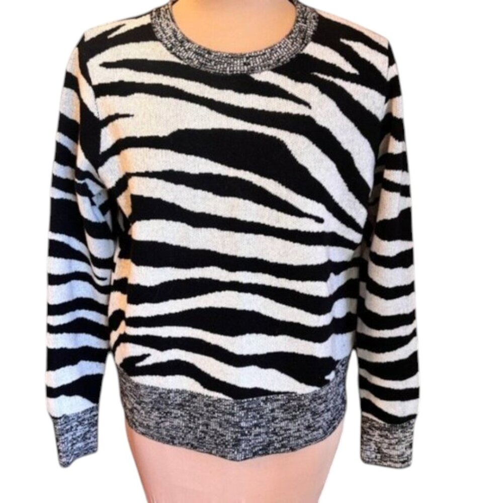 Banana Republic Zebra Print Sweater Black White Animal Print Crewneck Size M